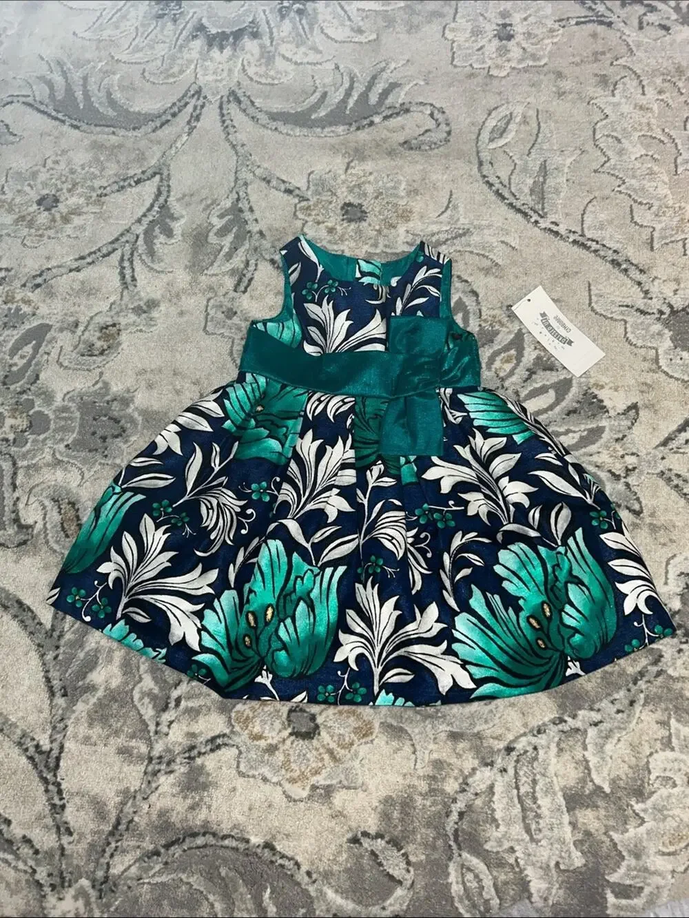 Gymboree Teal & Navy Floral Party Dress with Sash